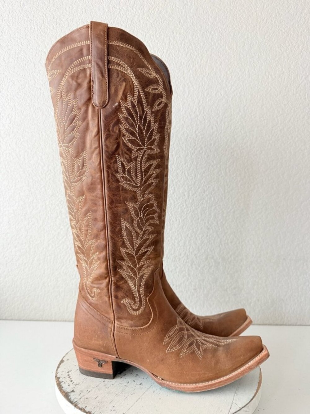 Lane SANDAGA Knee High Brown Cowboy Boots Womens 9 Western Tall Zipper Snip Toe - Picture 2 of 13